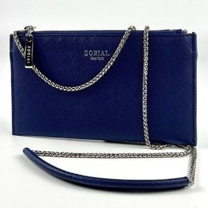 Sorial New York Crossbody‎ Wallet Purse Sapphire Blue Silver Chain Saffiano